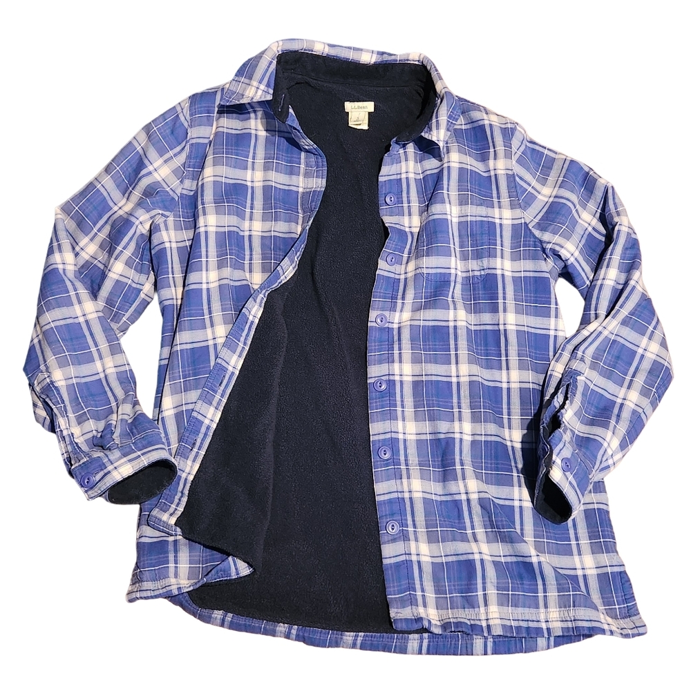 LL Bean Vintage 90s Grunge Fleece Lined Plaid Flannel Shacket Jacket Purple S